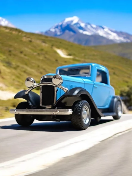 Nostaljik Klasik Metal Çek Bırak Araba Kapılar Açılır Mavi ( 1/36 Ölçek ) - 2