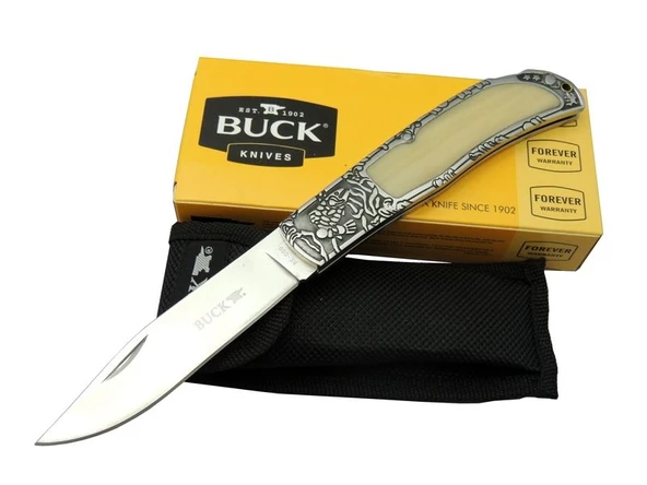 Buck Knives BK-009WY Kamp Çakı 23 cm - Sedef & Metal Saplı, Kılıflı, Kutulu