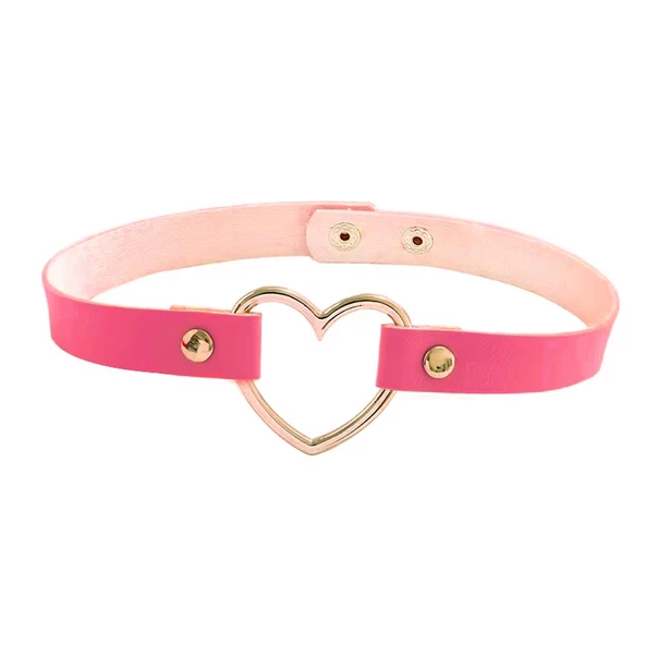 Pembe Deri Tasma Kalp 35 cm Choker Bayan Kolye Takı
