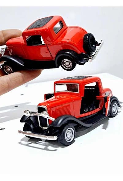 Nostaljik Klasik Metal Çek Bırak Araba Kapılar Açılır Kırmızı ( 1/36 Ölçek ) - 2