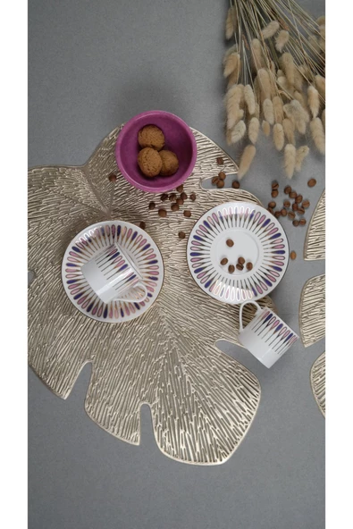 Porser Pera Mor Kahve Fincan Takımı 80cc 2 Kişilik 4 Parça - 3