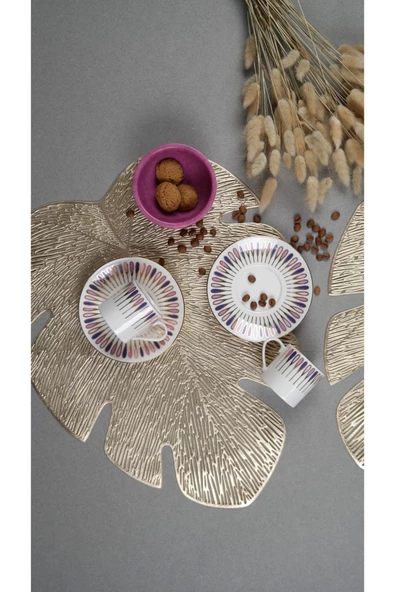 Porser Pera Mor Kahve Fincan Takımı 80cc 2 Kişilik 4 Parça - 2