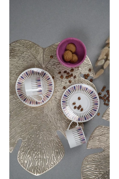 Porser Pera Mor Kahve Fincan Takımı 80cc 2 Kişilik 4 Parça - 5