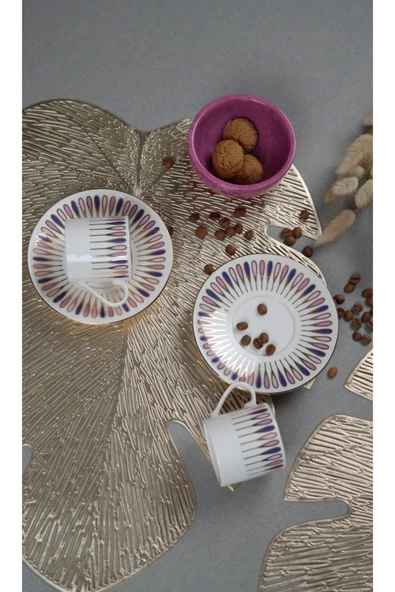 Porser Pera Mor Kahve Fincan Takımı 80cc 2 Kişilik 4 Parça - 4