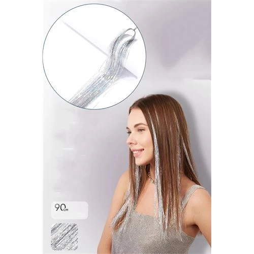 ModaCar Saç Simi Gümüş Işıltılı Hologram 90 cm Hair Tinsel