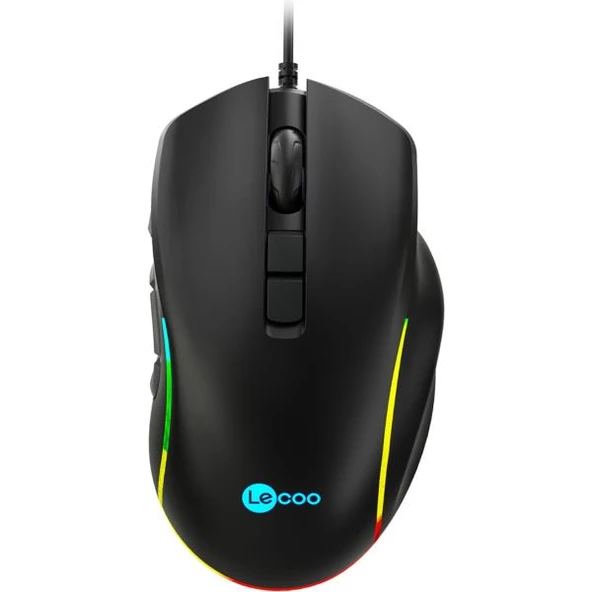 Lecoo MS140 Kablolu 6400DPI 10 Makro Tuşlu RGB LED Aydınlatmalı Gaming Optik Mouse Siyah