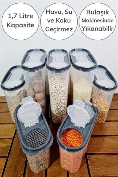 2 Kapaklı Ölçekli Erzak Kuru Gıda Saklama Kutusu Kabı - 1,7 Litre - SA935 - 7