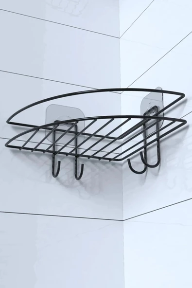 Yapışkanlı Banyo Köşeliği Kancalı Köşe Rafı Duş Şampuanlık Duvar Düzenleyici Organizer Raf - 7