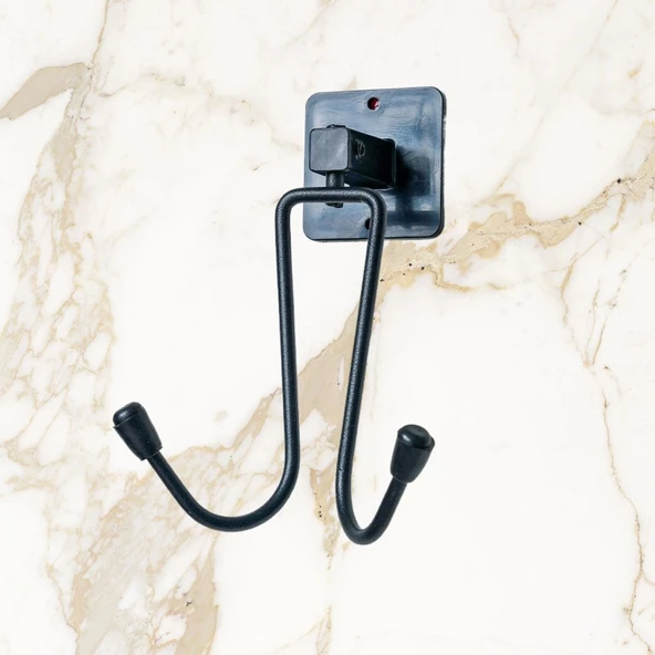 Kendiliğinden Yapışkanlı Siyah Paslanmaz Metal Bornoz ve Havlu Askılığı - 4