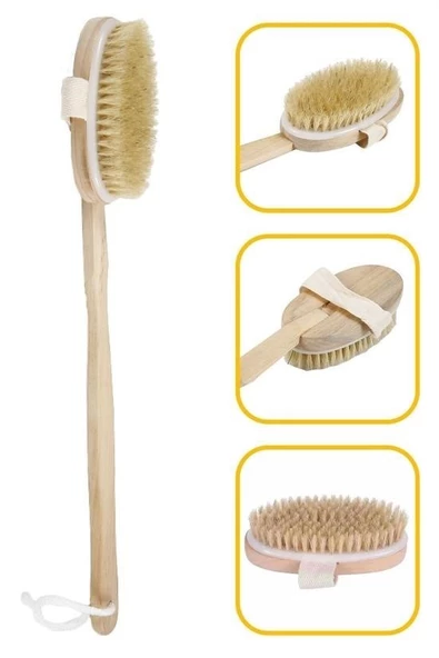 Doğal At Kılı Selülit Karşıtı Sapı Çıkabilen Ahşap Banyo Fırçası - 8