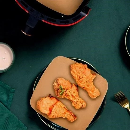 100 Adet Air Fryer Pişirme Kağıdı Tek Kullanımlık Yağ Su Geçirmez Yapışmaz Deliksiz Düz Kare Model - 8