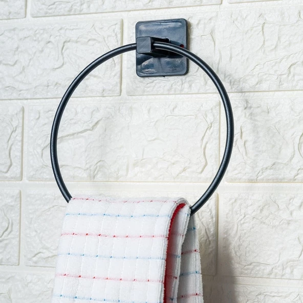 Kendiliğinden Yapışkanlı Siyah Paslanmaz Metal Yuvarlak Havluluk - 3