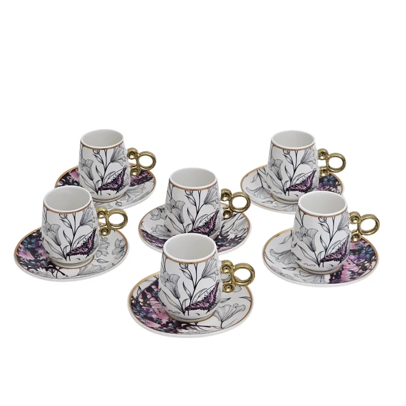 Sudedi Home Floral Renkli Yaldızlı 6 Kişilik Kahve Fincan Takımı Por-101737 - 2