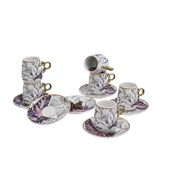 Sudedi Home Floral Renkli Yaldızlı 6 Kişilik Kahve Fincan Takımı Por-101737 - 3