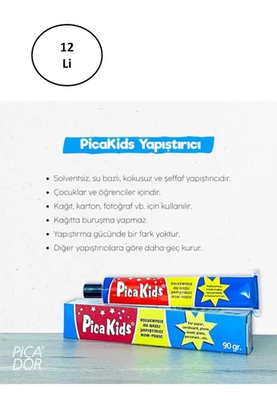 Pica Kids Su Bazlı Solventsiz 90 Gr Yapıştırıcı Tüp 12'li