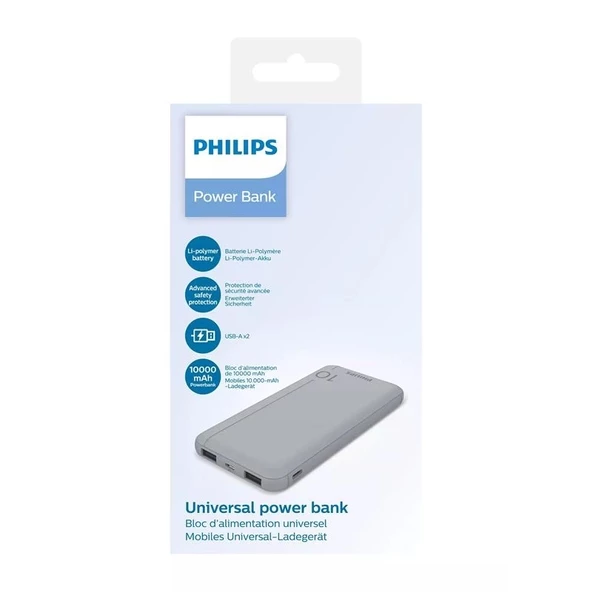 ONTECH - Phılıps Dlp1810cv 10.000 Mah Powerbank 2xusb-a 2.1a Usb-c Çıkış Gümüş