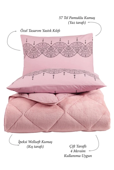 Uykulin Çift Kişilik Wellsoft Uyku Seti Çift Taraflı Lastikli Çarşaflı 4 Yastık Kılıflı 6 Parça Set gülkurusu - 2