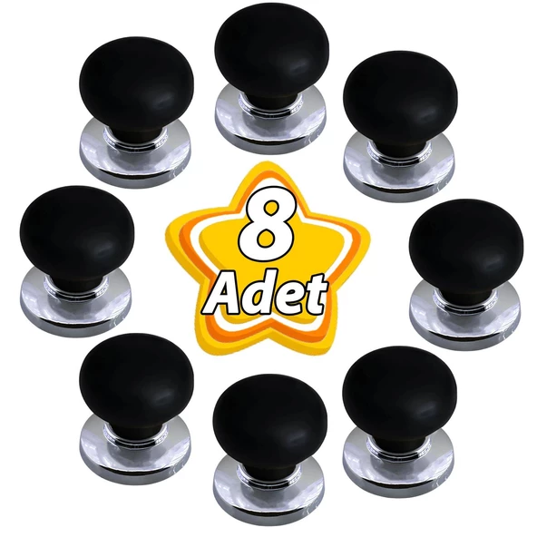 8 Adet Petunya Kulp Siyah Polimer Düğme Kulp Krom Tablalı Mobilya Mutfak Dolabı Çekmece Kulbu Kulpları ürün görseli 1