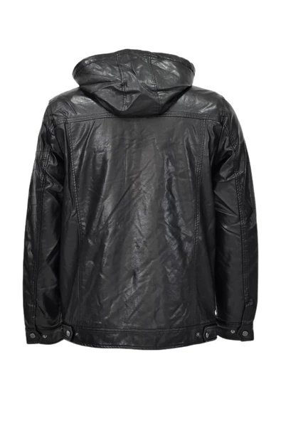 Erkek Suni Deri Kapüşonlu Spor Mont M1212 BGL-ST04017 - Resim 6