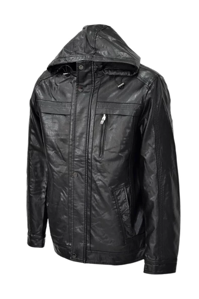 Erkek Suni Deri Kapüşonlu Spor Mont M1212 BGL-ST04017 - Resim 3