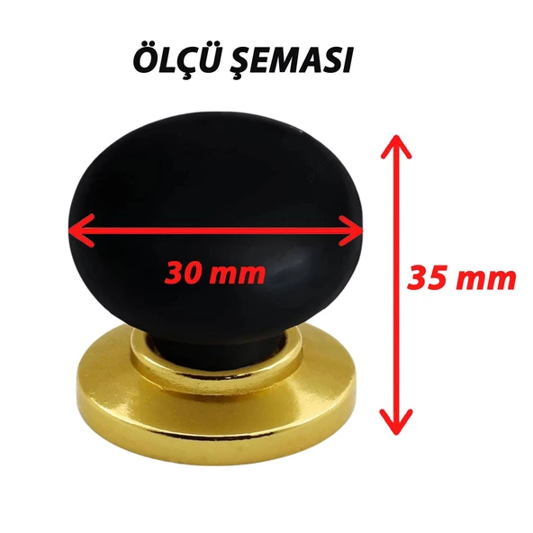 15 Adet Petunya Kulp Siyah Polimer Düğme Kulp Altın Tablalı Mobilya Mutfak Dolabı Çekmece Kulbu Kulpları - Resim 2