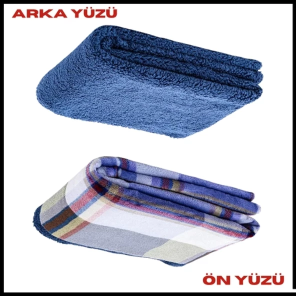 Uyguna-Yakala Acil Durum Battaniye Peluş Polar Mavi Ekose Kamp Battaniyesi-MLZ.303 - 2