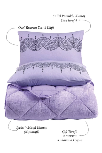 Uykulin Çift Kişilik Wellsoft Uyku Seti Çift Taraflı Lastikli Çarşaflı 4 Yastık Kılıflı 6 Parça Set lila - 4