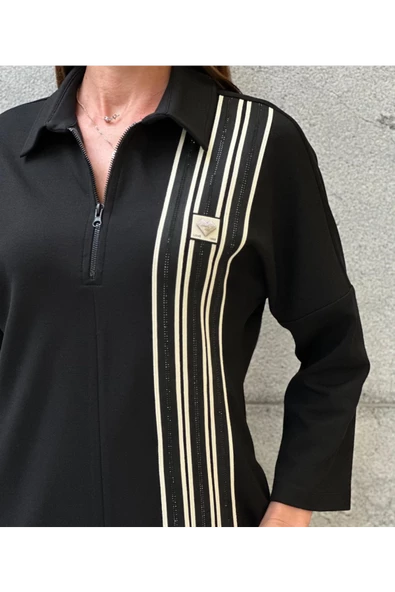 Trend Kadın Özel Tasarım Taşlı Şerit Detaylı Şık Elbise - Resim 3