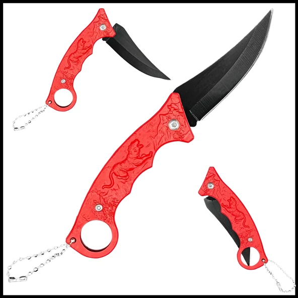 Uyguna-Yakala Kırmızı Cep Çakısı Aslan Desenli-CAK.509 ürün görseli