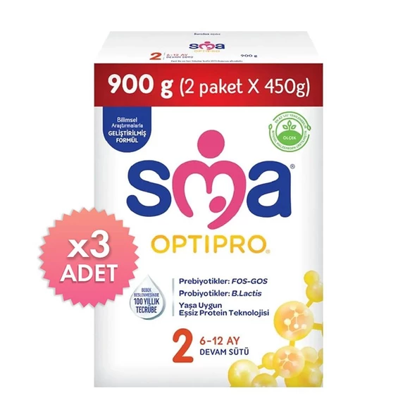 SMA Optipro 2 Probiyotik Devam Sütü 900 gr 3 Adet