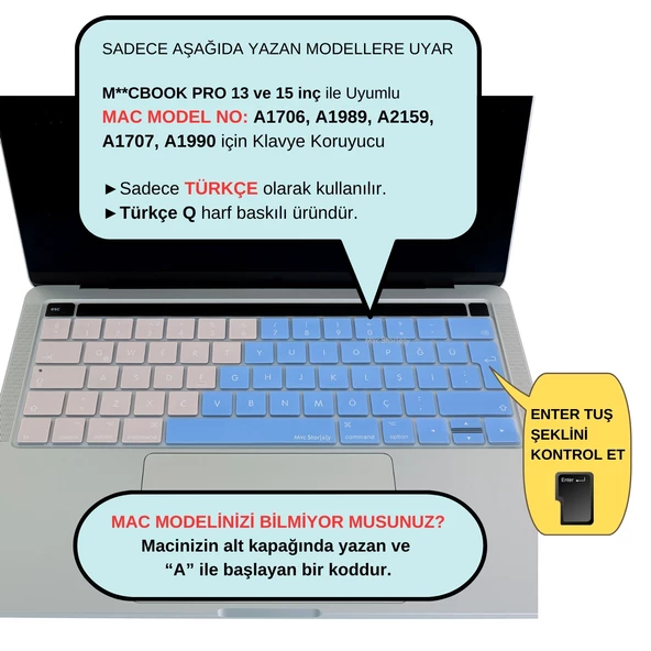 Macbook Pro Klavye Koruyucu (Türkçe Q) Touchbarlı A1706 A1989 A2159 A1707 A1990 ile Uyumlu R.Powder - 2