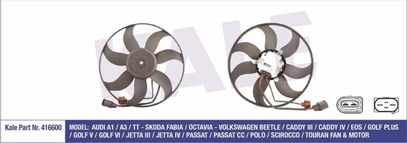 FAN MOTORU  220W 360mm  A1  - A3  - TT - SKODA FABIA  - OCTAVIA - BEETLE  - CADDY III  - CADDY IV - KALE 416600