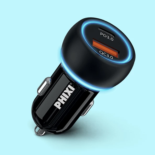 Oto Çakmaklık Şarjı Süper Hızlı 60W Çift Çıkışlı PD Araç Şarj Adaptörü +Typc to Typc 1m Kablo - 3