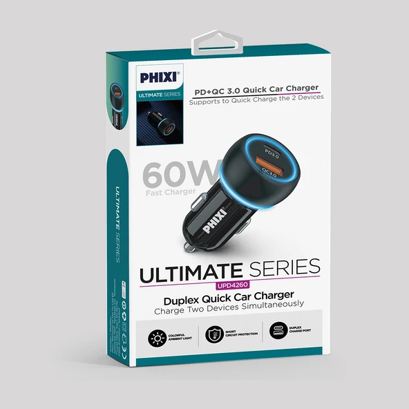 Oto Çakmaklık Şarjı Süper Hızlı 60W Çift Çıkışlı PD Araç Şarj Adaptörü +Typc to Typc 1m Kablo - 5