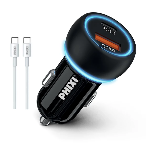 Oto Çakmaklık Şarjı Süper Hızlı 60W Çift Çıkışlı PD Araç Şarj Adaptörü +Typc to Typc 1m Kablo - 2