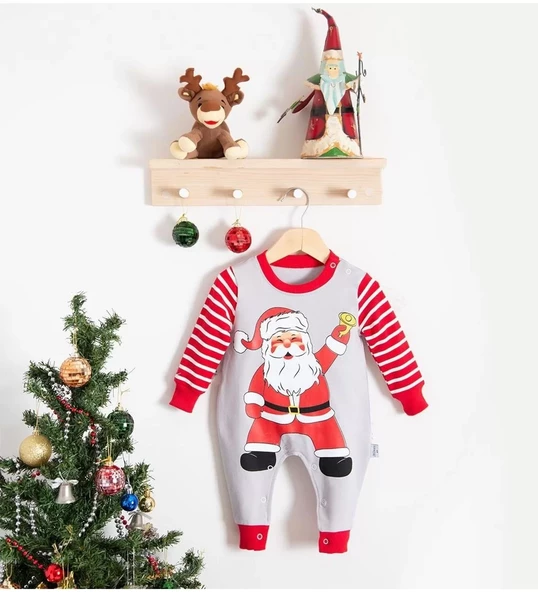 Noel Baba Detaylı Bebek Tulum % 100 Pamuk