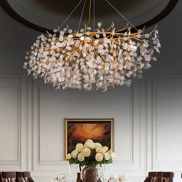 Apliqa Masal Sıralı Gold Yemek Masası Üstü, Kristal Taşlı Modern, Oturma Odası, Salon Avize ürün görseli