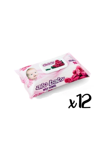 Alobaby Alo Baby Islak Havlu 90 Lı Gül 12 Paket