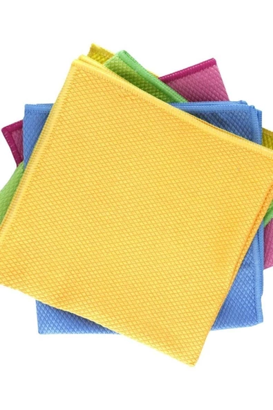 SİLVER HOME Mikrofiber 40x40cm 5li Baklava Desen Cam Temizlik Bezi - Renkli - 2