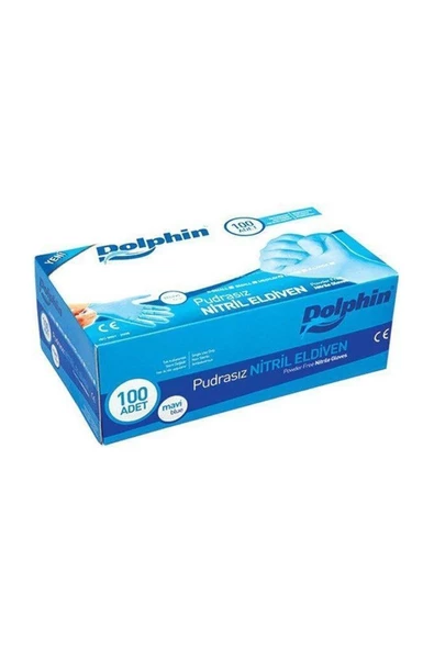 Dolphin 100 Lü Nitril Muayene Eld. Mavi M Pudrasız