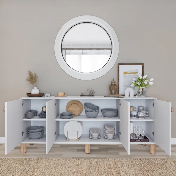 Midoser Natura Kapaklı Aynasız Bohem Ayaklı Konsol Beyaz 180 Cm. - 3