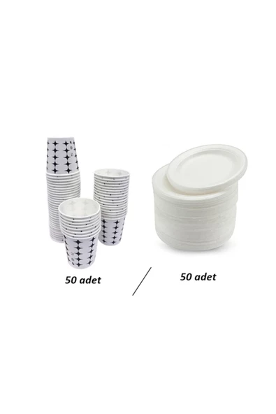 Tusemix Karton Bardak 50 Adet Köpük Tabak Küçük Boy 50 Adet