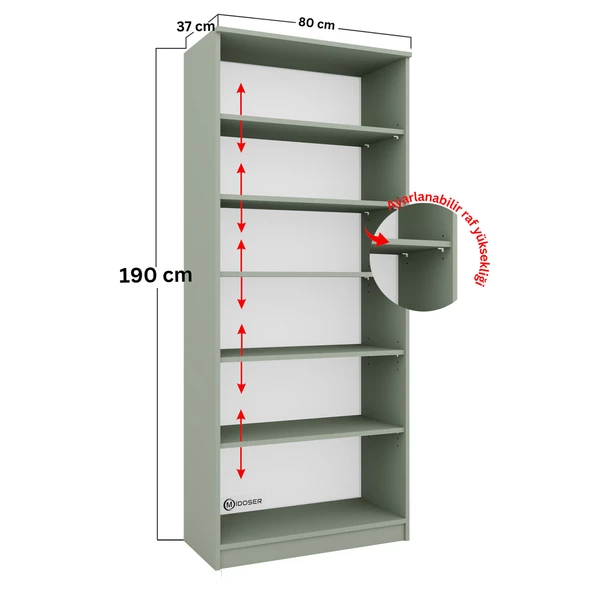 Midoser Lucas Cam Kapaklı Vitrin - Büfe - Kitaplık ve Çok Amaçlı Dolap ( AYARLANABİLİR RAF ) - Yeşil - 8