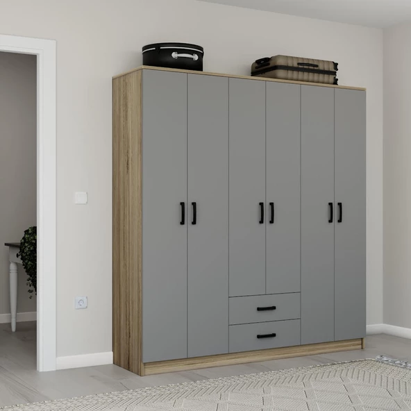 Midoser Yaman Luna-Keçe 6 Kapaklı 2 Çekmeceli Gardırop - 3