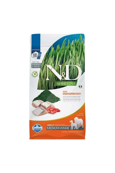 N&D Spirulina Ringa Balıklı Medium Maxi Yetişkin Köpek Maması 2 Kg