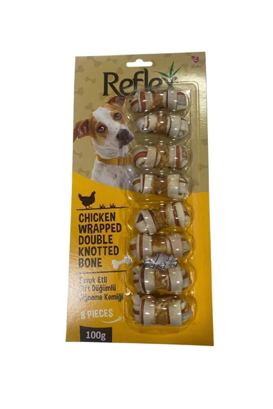 Reflex Tavuk Eti Sargılı Çift Düğümlü Köpek Çiğneme Kemiği 100gr (8'li)