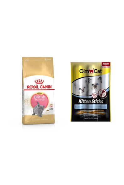 Royal Canin British Shorthair Yavru Kedi Maması 2 Kg + Gimcat Kitten Sticks Hindili Yavru Kedi Ödül Çubukları