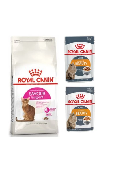 Royal Canin Savour Exigent Seçici Kedi Kuru Maması 2 Kg + 2 Adet Intense Beauty Yaş Mama 85 Gr