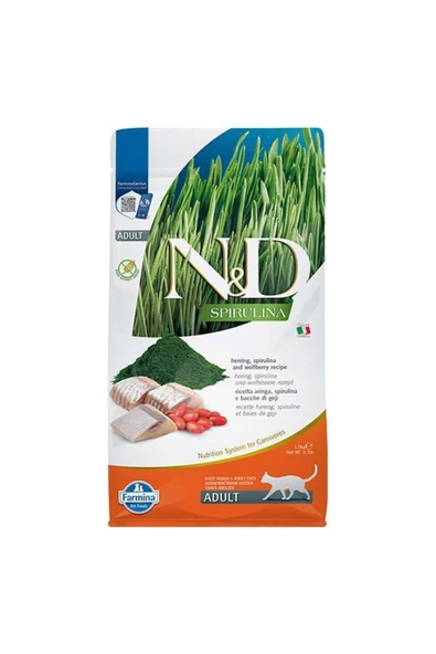 PATİİZİCO N&D Spirulina Ringa Balıklı ve Kurt Üzümlü Tahılsız Yetişkin Kedi Maması 1.5 Kg