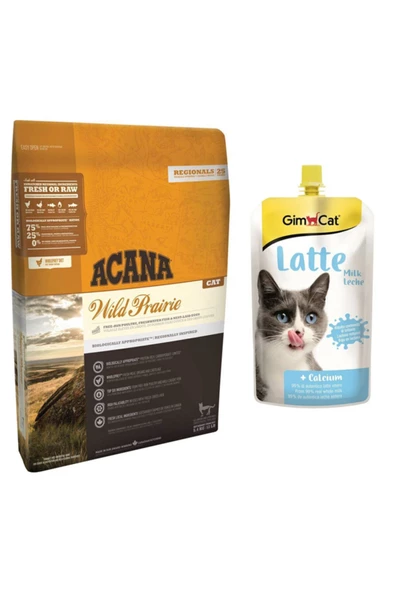 Acana Regionals Wild Prairie Kedi Maması 1,8 kg + Gimcat Kedi Sütü Latte